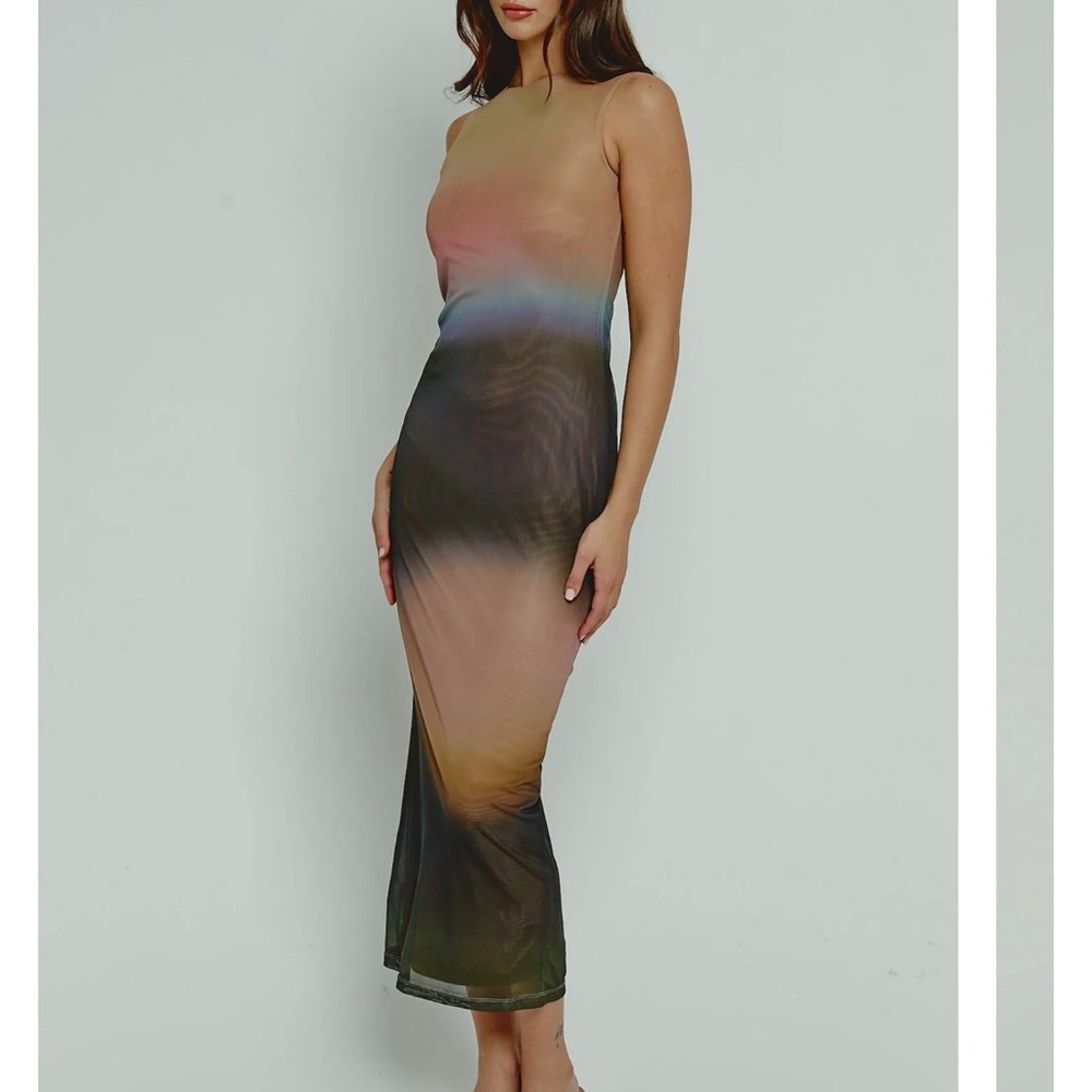 Rare London Multi-Color Gradient Sleeveless Midi Dress